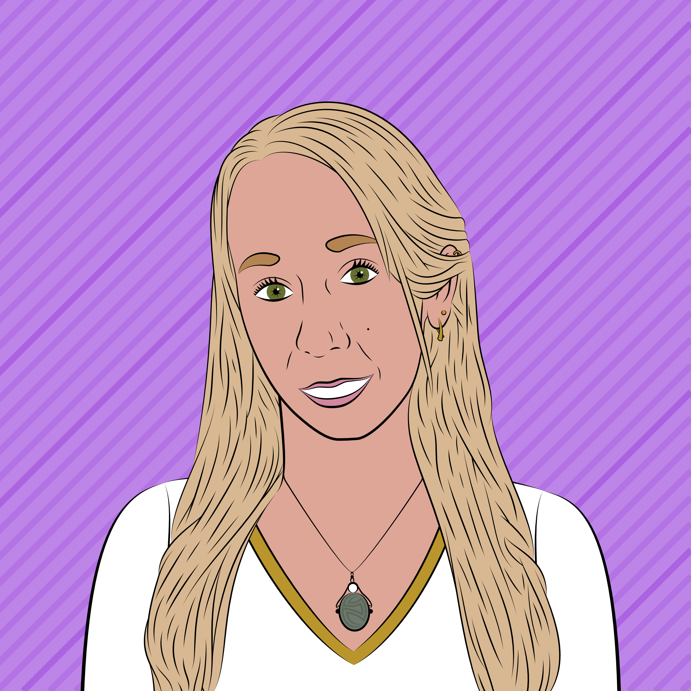 matea, vector drawing of a young woman, blonde hair, green eyes, tanned
